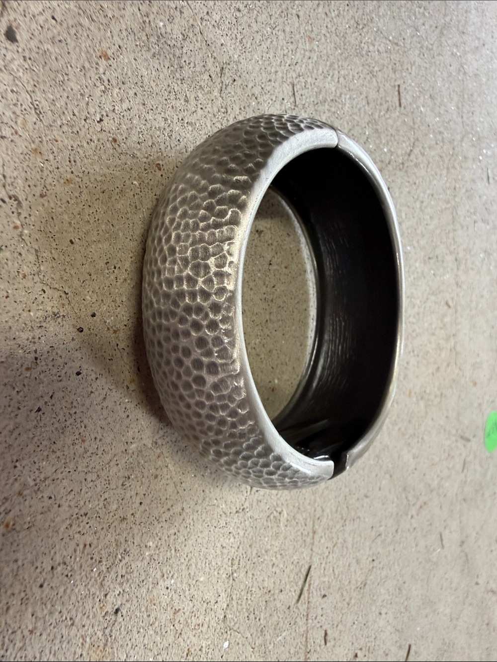 Hammered Metal Wide Bangle Bracelet - Silver